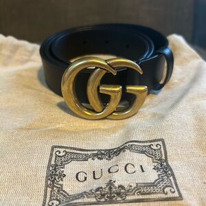 Gucci Black Belt with Gold GG Buckle